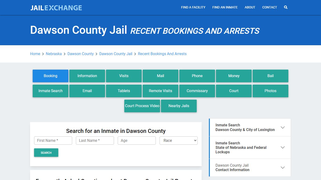 Dawson County Jail NE Recent Arrests and Bookings - Jail Exchange